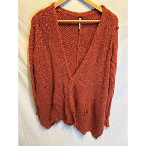 Free People Burnt Orange Rust Cardigan Sweater | Medium | Flowy Oversize